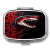 Red-Black Shark Pill Box 2 Compartment Decorative Metal Pill Case for Pocket Or Purse Travel Portable Medicine Box Pill Container Organizer for Vitamins Fish Oils Supplements view 1