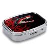 Red-Black Shark Pill Box 2 Compartment Decorative Metal Pill Case for Pocket Or Purse Travel Portable Medicine Box Pill Container Organizer for Vitamins Fish Oils Supplements view 3