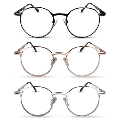 2SeeLife 3-Pack Round Metal Wire Rimmed Reading Glasses for Men & Women MediumWide Fit, Durable, Spring Hinges, Premium Readers, Black, Gold, Silver, +2.50