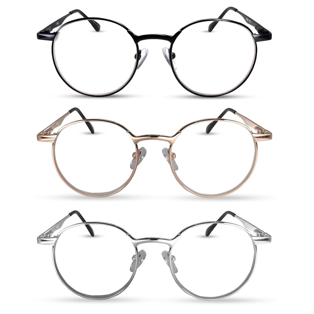 2SeeLife 3-Pack Round Metal Wire Rimmed Reading Glasses for Men & Women MediumWide Fit, Durable, Spring Hinges, Premium Readers, Black, Gold, Silver, +2.50