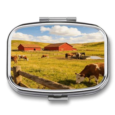 Ranch Pill Case Portable Medicine Organizer Travel Daily Pill Box Small Metal Medicine Box for Purse Pocket Pill Container Holder Two Compartments Medication Holder