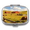 Ranch Pill Case Portable Medicine Organizer Travel Daily Pill Box Small Metal Medicine Box for Purse Pocket Pill Container Holder Two Compartments Medication Holder view 1