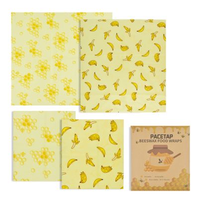 PACETAP 4-Pack Organic Beeswax Wraps, Reusable Food Wraps, Sustainable Beeswax Paper for Food Storage Cloth Wraps for Sandwich, Cheese, Fruits, and Vegetables (2 Large 35cm + 2 Small 18cm)