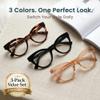 2SeeLife 3-Pack Oversized TR-90 Cat Eye Reading Glasses for Women Narrow-Medium Fit, Durable and Sturdy Frame, Premium Readers, Black, Champagne, Tortoise Brown, +2.25 view 2