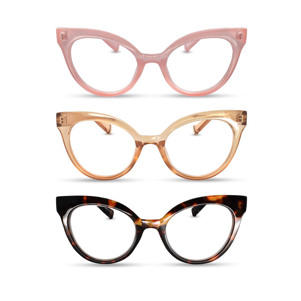 2SeeLife 3-Pack Oversized TR-90 Cat Eye Reading Glasses for Women Narrow-Medium Fit, Durable and Sturdy Frame, Premium Readers, Pink, Champagne, Tortoise Brown, +1.25