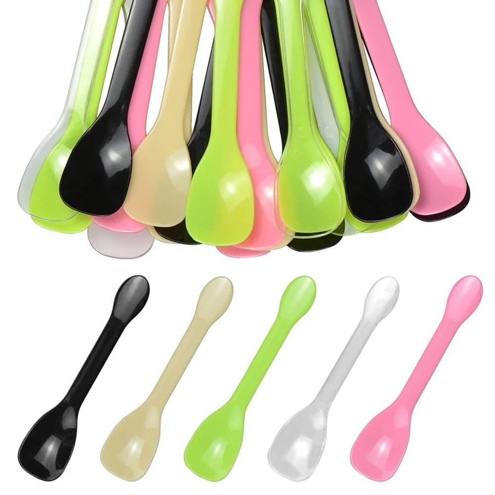 50 Pcs Disposable Dessert Spoons, Mini Plastic Tasting Spoons for Ice Cream, Caviar & Desserts, Small Disposable Spoons for Sampling, Catering, Party Supplies & Mini Dessert Cups (Multicolor)