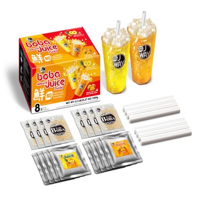 JWAY Instant Boba Bubble Tea Kit 8 Servings, 4 Mango & 4 Pineapple Juice Drinks Mix Variety Pack with Authentic Crystal Tapioca Pearls, Ready In Under 1 Minute, Paper Straws Included, Boba Party Gift Kit Set