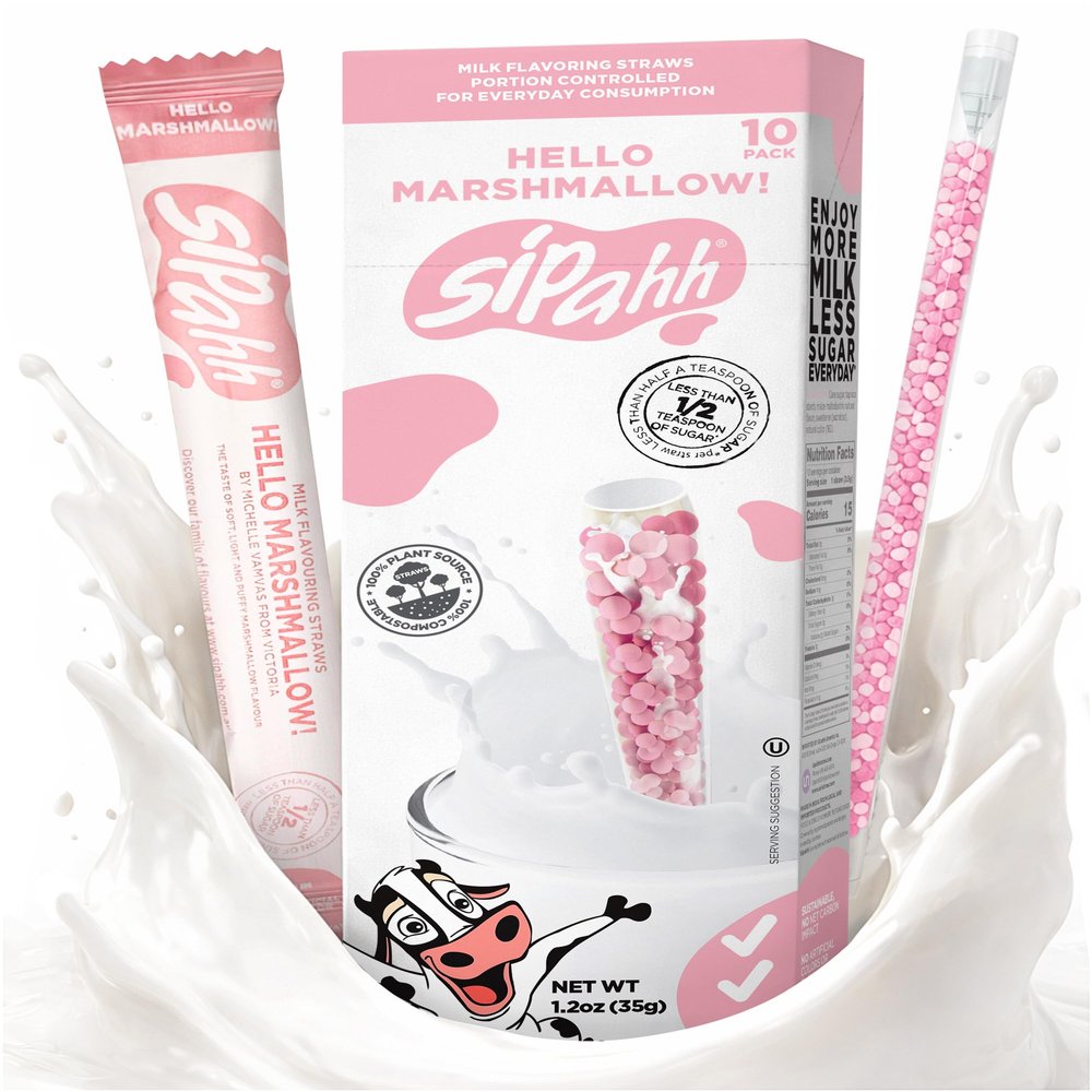 Sipahh Milk Flavoring Straws Hello Marshmallow, 10 Pack Marshmallow Milk Straws for Kids, Individually Wrapped