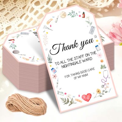 DXCUKDI Nurses Week Gift Tag, Nurses Appreciation Gift Tags with String, Nurse Thank You Gifts Tags for Treat Bag Nurse Party Favors -50Pcs -A05