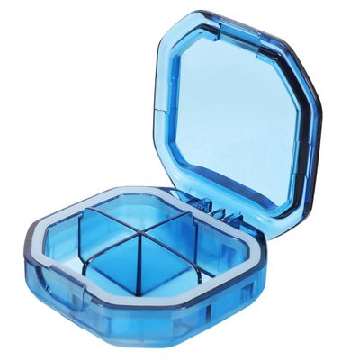 Kichvoe Portable Weekly Pill Organizer, Blue Mini Medication Dispenser with 4 Compartments, Travel-Friendly Moisture-Proof Pill Case for Daily Vitamins and Tablets