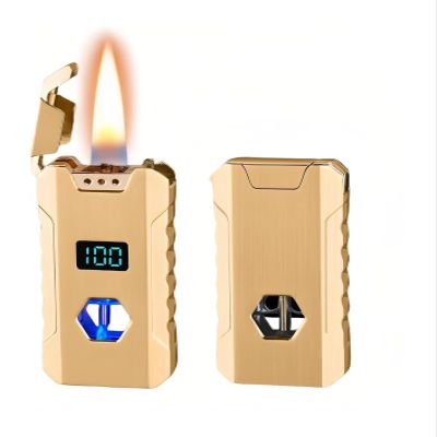 Smart Kerosene Soft-Flame Lighter Four Ignition Modes (Voice, Gravity, Airflow, Touch Control) Windproof Lighter with Visible Fuel Window(Gold)