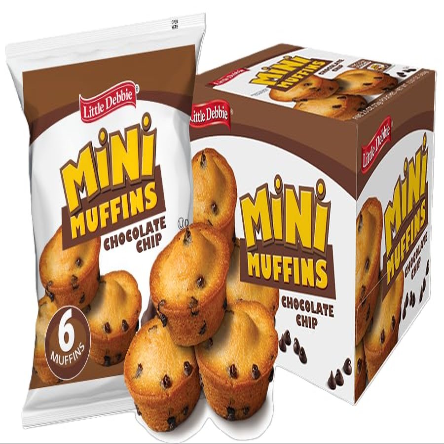 Little Debbie Chocolate Chip Mini Muffins Single Serve Vending Packs 12.87 oz box, 1 Caddy (6 muffins per pouch, 5 pouches per caddy)