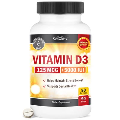 BioSchwartz Vitamin D3 5000 IU (125 mcg) Chewable Tablets - Immune Support, Bone Strength, Healthy Muscle Function - Gluten-Free and Non-GMO Chewable Vitamin D for Adults, 90-Day Supply, 90 Count