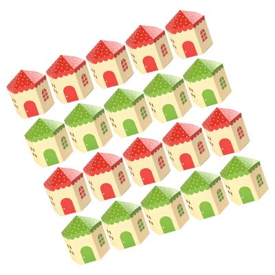 MALUGOGO 20pcs House Shaped Candy Boxes and Sugar Chocolate Containers, Colorful Castle Design in Red and Green, Decorative Small Party Packaging Boxes for Treats and Presents