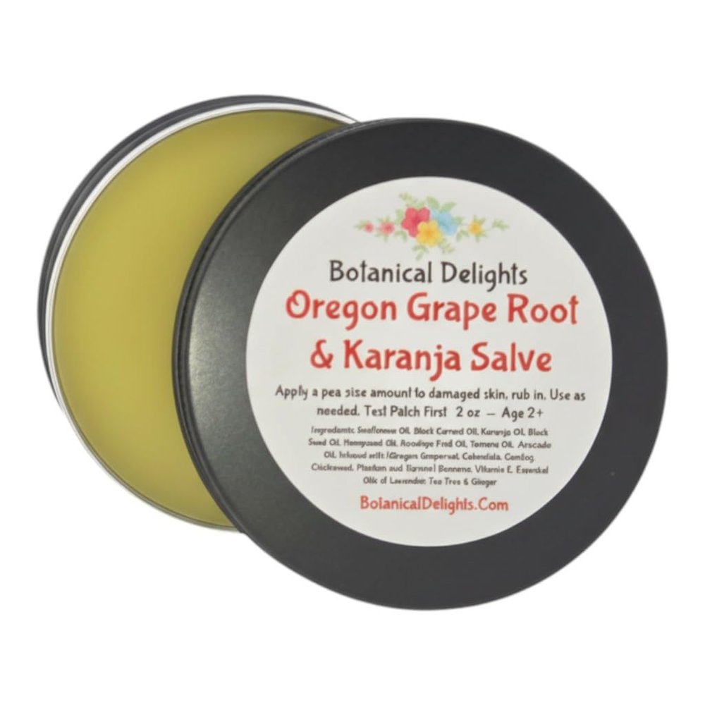 Oregon Grape Root & Karanja Salve with Calendula, Chickweed, Plantain and Yarrow - Soothes Conditions Such as Eczema and Psoriasis. Designed to Calm and Restore Your skin's Natural biome Balance.