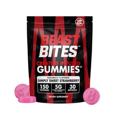 BEAST BITES Creatine Infused Gummies - 5g Creatine Monohydrate Per Serving - NSF Certified for Sport, Clean Label Project Certified (150 Gummies, Simply Sweet Strawberry)