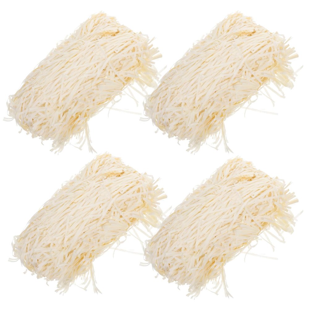 AMUSLESUR Natural Raffia Paper Shred Filler for Box Filling, 4pcs 100g Cream Crinkle Tissue Paper for Basket and Party Decoration, Wedding and Holiday Wrapping Supplies