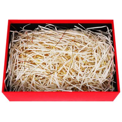 DOITOOL Festive Raffia Paper Shreds Packaging Material 200g Gold-white Crinkle Cut Paper Filler for Boxes Holiday Hampers Wedding Wrapping Supplies