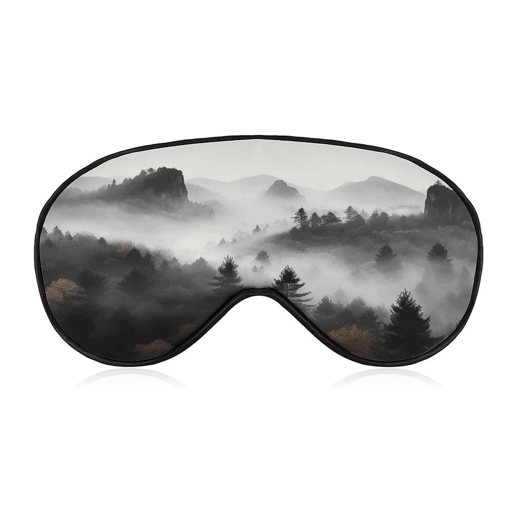 Foggy Mountains Forest Sleep Mask Block Light Eye Sleep Shade Cover Comfortable Lightweight Sleeping Blindfold Soft Breathable Night Eye Cover Adjustable Band Eye Mask for Men Women