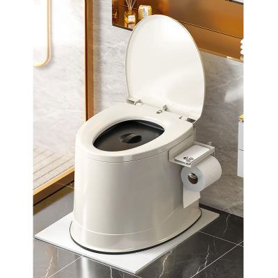 Portable Bedside Toilet, Indoor Outdoor Commode with Removable Bucket And Toilet Paper Holder, Lightweight & Compact Commode for Camping, Travel, Van, White