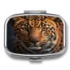 Black & Brown Leopard Pill Case 2 Compartments Travel Pill Organizer for Pocket Small Pill Box Portable Pill Container Metal Medication Holder to Hold Vitamin Fish Oil Supplement view 1