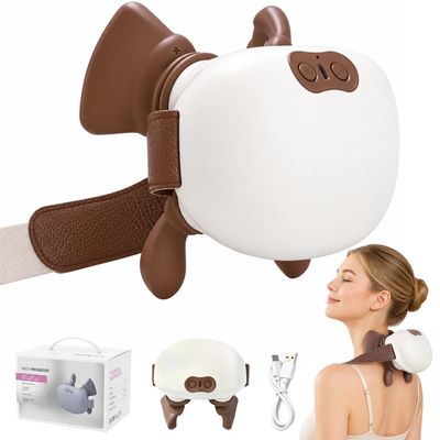 TSDRBWO Neck and Shoulder Massager,Portable Shiatsu Back Massage Hand-Shaped Deep Tissue 4D Kneading Massager with Heat for Pain Relief and Muscle Relax,Gifts for Women Men,(Cream & Brown)