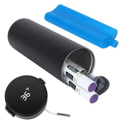 Insulin Travel Cooler Case for Zepbound Pens, GLP-1 Peptide Case with Digital Temp Display, 48H Long-Lasting TSA-Approved Medicine Cooler with Ice Brick for Ozempic, Wegovy, Mounjaro, Vials, Black
