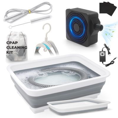 9 Pack CPAP Cleaning Kit for Hose & Mask, with Speed Control Hose Dryer, Collapsible Wash Basin & Hose Hanger, 7ft Cleaning Brush, CPAP Cleaning Supplies with Storage Bag, for 22mm & 15mm Tube