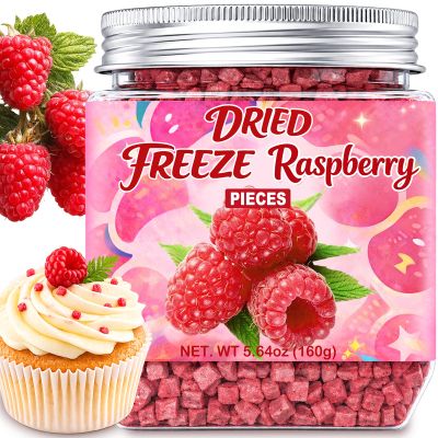 5.64 oz Freeze Dried Raspberry Pieces Pure Dried Raspberries Made from Fresh Raspberries, No Sugar Added, Crispy Freeze Dried Fruit Snack for Baking, Smoothies, Yogurt & Desserts