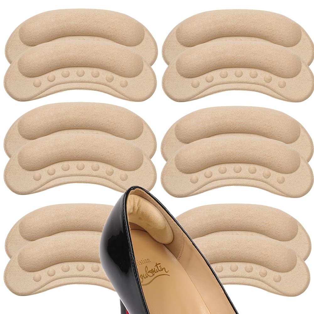 GQTJP 4D Heel Pads for Shoes Too Big, Beige Grips Inserts, 6 Pairs