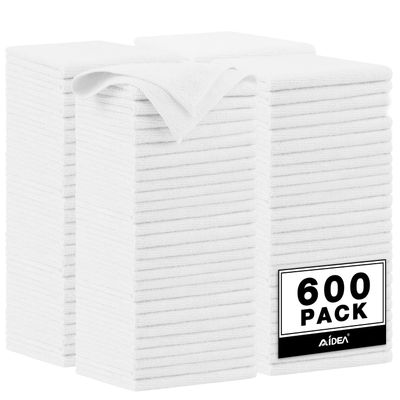 AIDEA Microfiber Cleaning Cloth White, 600PK, Microfiber Towels for Cars, Shop Towels Cleaning Rags, Premium Wash Cloths, Absorbent Towel for SUVs, House, Kitchen, Commercial, Cleaning Supplies 1212"