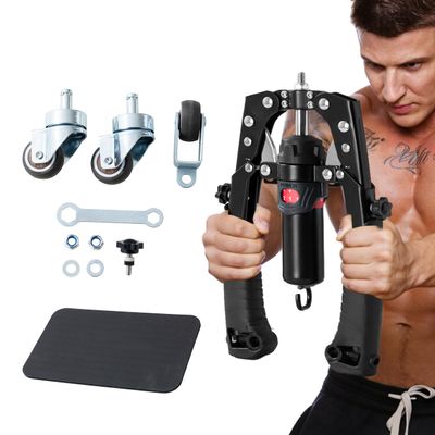 Arm Trainer, 3-in-1 Hydraulic Chest Workout Equipment with Ab Roller Wheel, Adjustable 22-440lbs Arm Trainer for Men & Women, Home Gym for Full Body Training