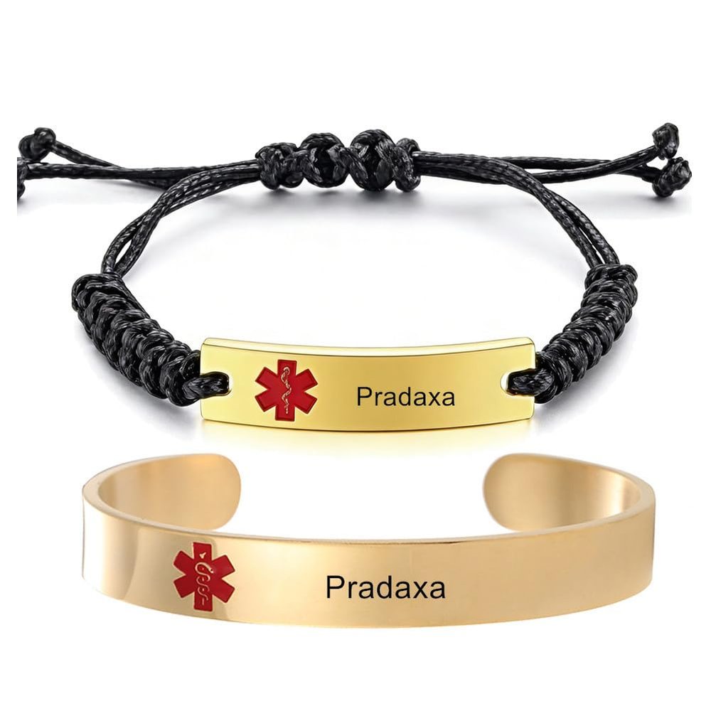 2 Pack Peralized Medical ID Alert Bracelets Set for Women Men,Customized Stainless Steel Engraved Cuff Bangle & Adjustable ID Bracelet,Engraving Medic Emergency Jewelry with Med Card