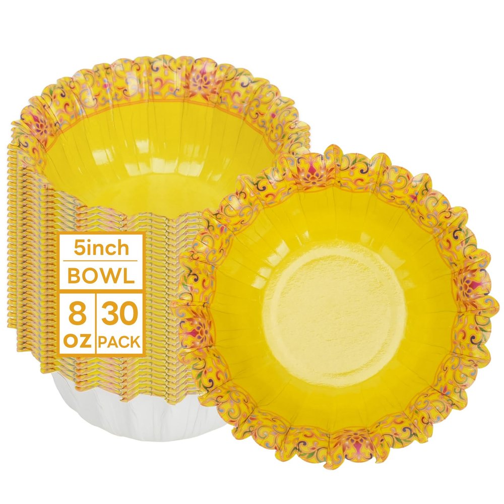 VIVAVENTURE 30 Pack Small Paper Bowls, 8oz Heavy-Duty Disposable Bowls, Heat Resistant Biodegradable Soup Bowls for Ice Cream,Salad,Soup,Snack,Dessert,Pasta,Hot or Cold Use