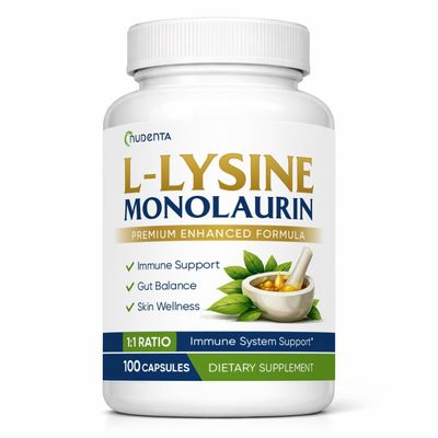 Monolaurin and Lysine Supplement, L-Lysine & Monolaurin 600mg 1:1 Ratio Capsules, Immune Support & Gut Balance Formula, Dual-Action Plant-Based Daily Support for Resilience, 100 Vegan Capsules(1PCS)