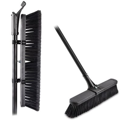 18" High Power Multi-Surface Push Broom with Steel Handle for Garage Patio Concrete and Outdoor Floor Cleaning