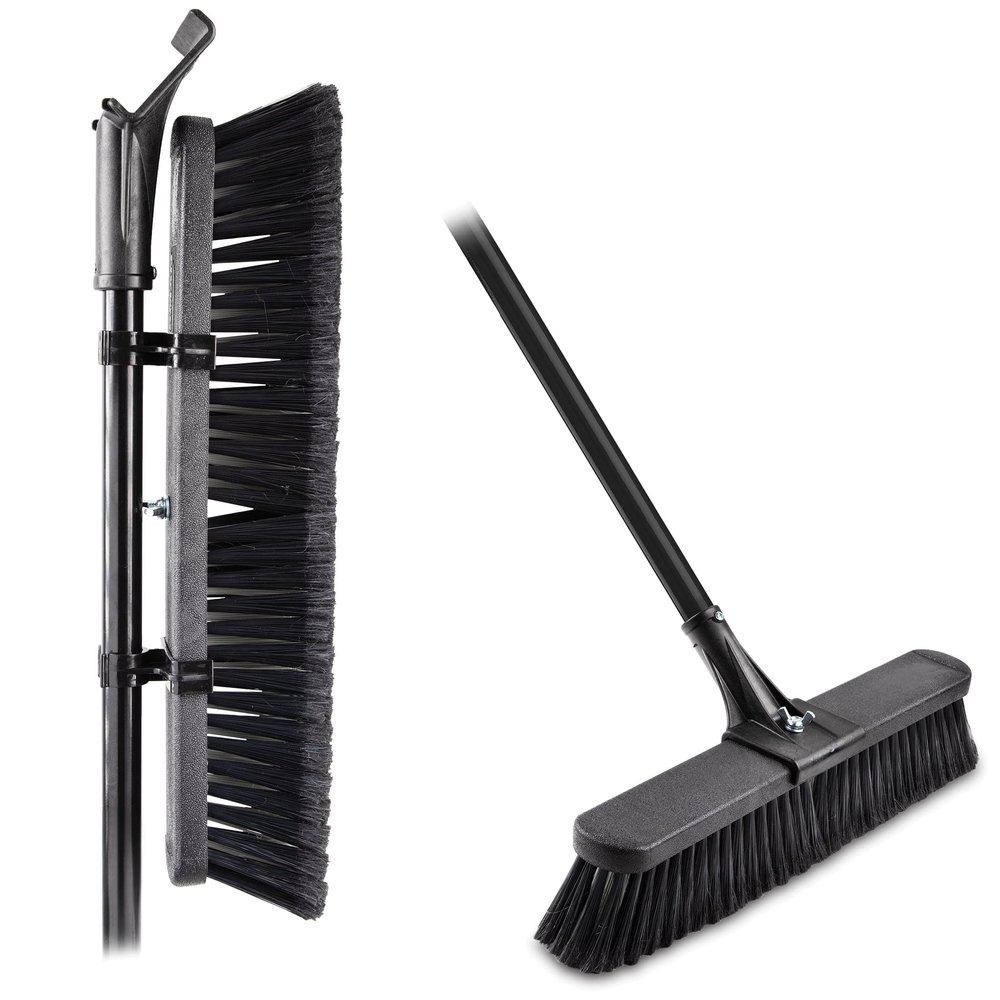18" High Power Multi-Surface Push Broom with Steel Handle for Garage Patio Concrete and Outdoor Floor Cleaning