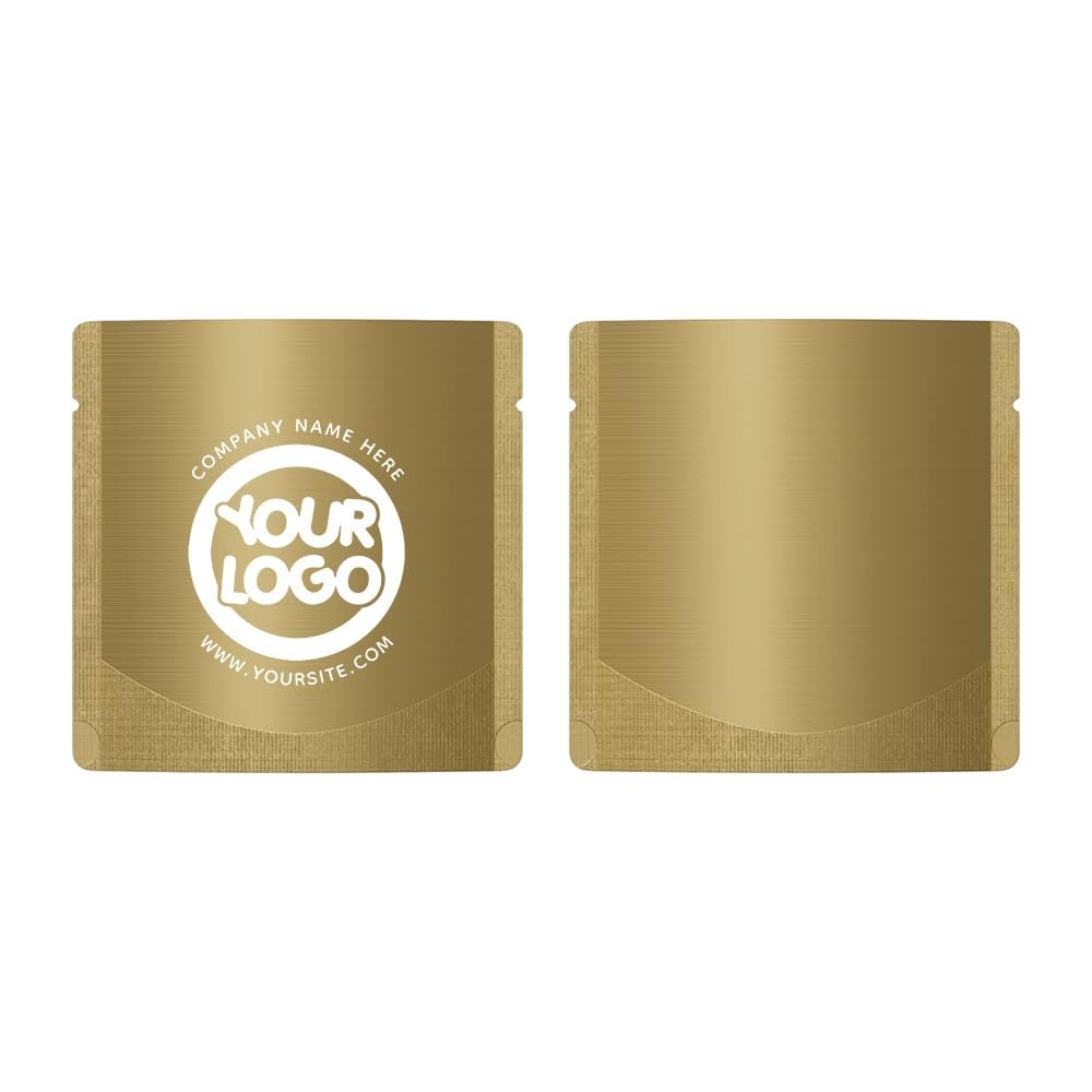 100PCS 3.2*3.2 Customized Heat Sealed Mylar Pouch,Square Stand Up Packaging Bag,Single Color Print for Logo/Text/QR Code (Rose Gold, 8 * 8CM/3.2"*3.2"-100PCS-One Color Print)