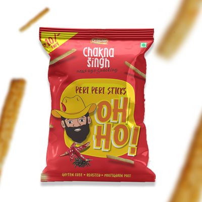 Dr Gluten Chakna Singh Oh Ho! Peri Peri Sticks, Gluten Free, Roasted Multigrain Puff, Non-Fried Snack (pack of 1)