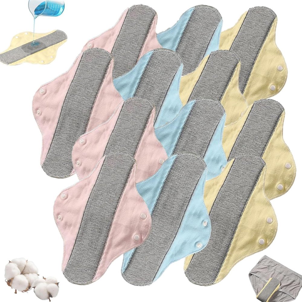 2026 Upgraded Graphene Reusable Incontinence Pads for Women, Ultra Thin Velour Pads Incontinence, Absorbent Feel Dry, Comfortable, Reusable Leak-Proof Washable Incontinence Pads (12pc)