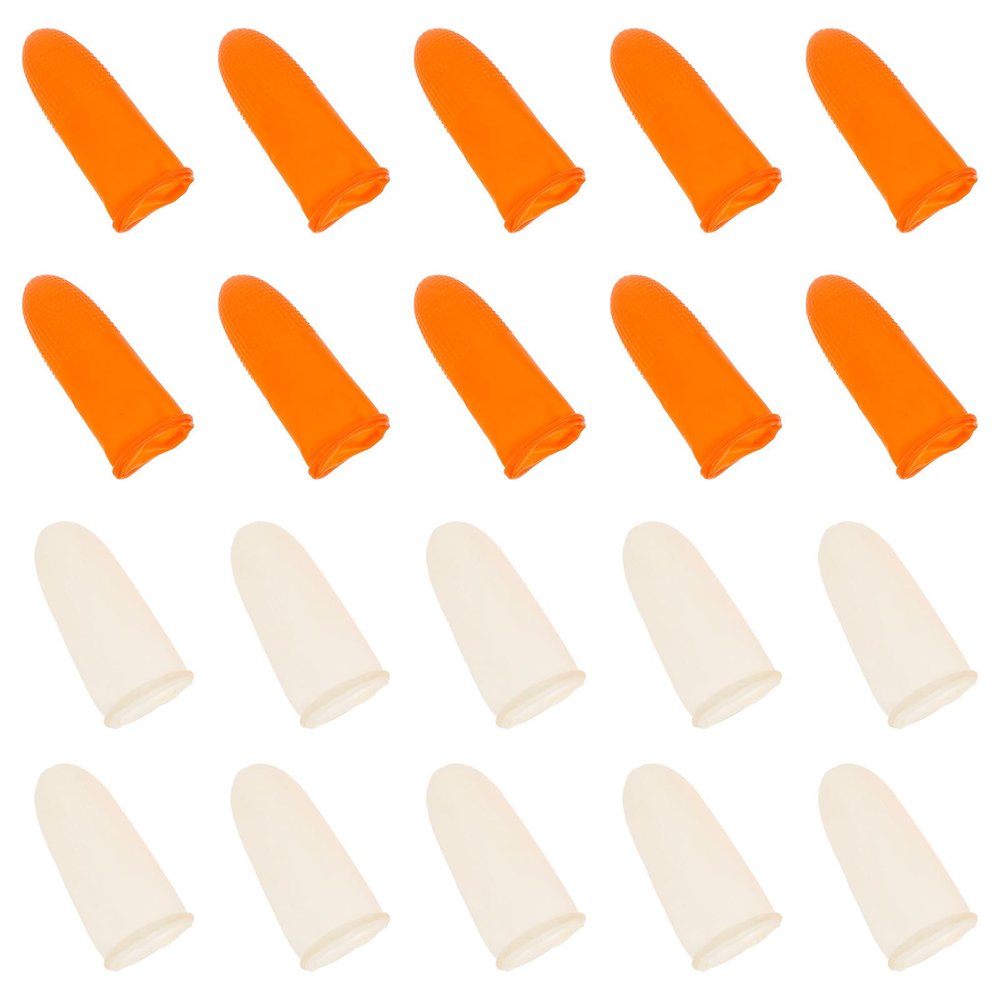 MUCKLILY 200pcs Non-Slip Thickened Latex Finger Sleeves Protective Covers for Counting Money and Agricultural Labor, Sturdy Fingertip Guards in Orange and White