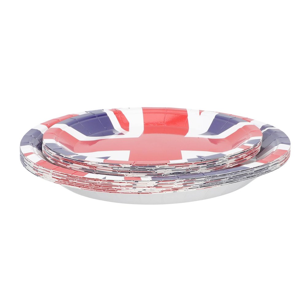RUNROTOO Union Jack Paper Plates 32pcs (7" 9") Disposable Party Paper Food Plates for British Flag Themed Events and Celebrations
