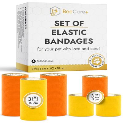 Dog Wound Care Wraps Stick to Itself, Protect from Licking and Dirt Self-Adhering Elastic Cat & Dog Bandages for Wounds in a Set of 3 x 5 cm & 3 x 10 cm Rolls Made from Natural Rubber Latex