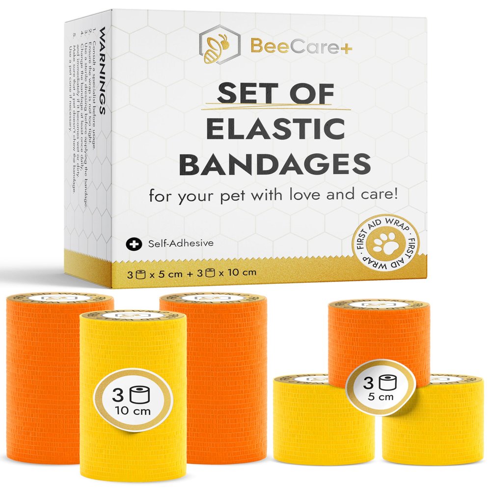 Dog Wound Care Wraps Stick to Itself, Protect from Licking and Dirt Self-Adhering Elastic Cat & Dog Bandages for Wounds in a Set of 3 x 5 cm & 3 x 10 cm Rolls Made from Natural Rubber Latex