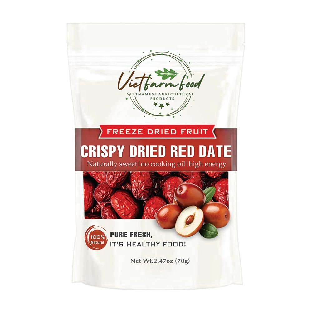 CRISPY DRIED JUJUBE 2.47 oz (70g) VIETFARMFOOD: Freeze-dried, no sugar added, naturally sweet. Pure and crunchy. Great for snacking, tea, desserts, or gifting
