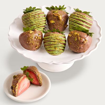Sharis Berries Dubai Chocolate Covered Strawberries | Gourmet Belgian Chocolate Covered Strawberry Gift Box for Birthdays, Anniversaries, Mother's Day, Mother's Day, Celebrations (Half Dozen, 6 Berries)
