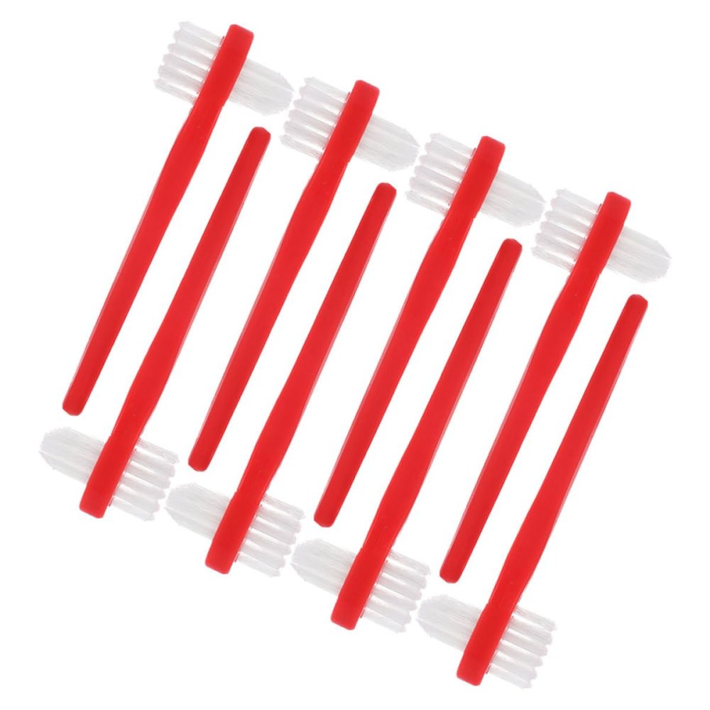 BUTIFULSIC 8pcs Double Heads Dentures Cleaning Brush Red Two-Headed Retainer Brush False Teeth Cleaner Oral Care Tool for Denture and Braces Maintenance