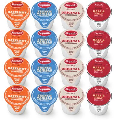 Coffee Creamer Singles Variety Pack- 100 Count - 4 Flavors Half & Half, Hazelnut, French Vanilla, Original Non-Dairy Creamers for Coffee, Tea, Office, Home, Bar & Gifting