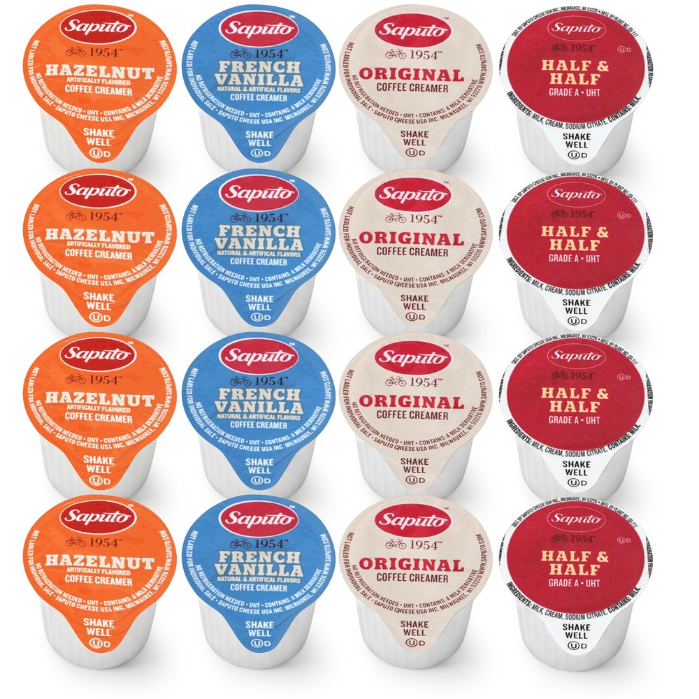 Coffee Creamer Singles Variety Pack- 100 Count - 4 Flavors Half & Half, Hazelnut, French Vanilla, Original Non-Dairy Creamers for Coffee, Tea, Office, Home, Bar & Gifting