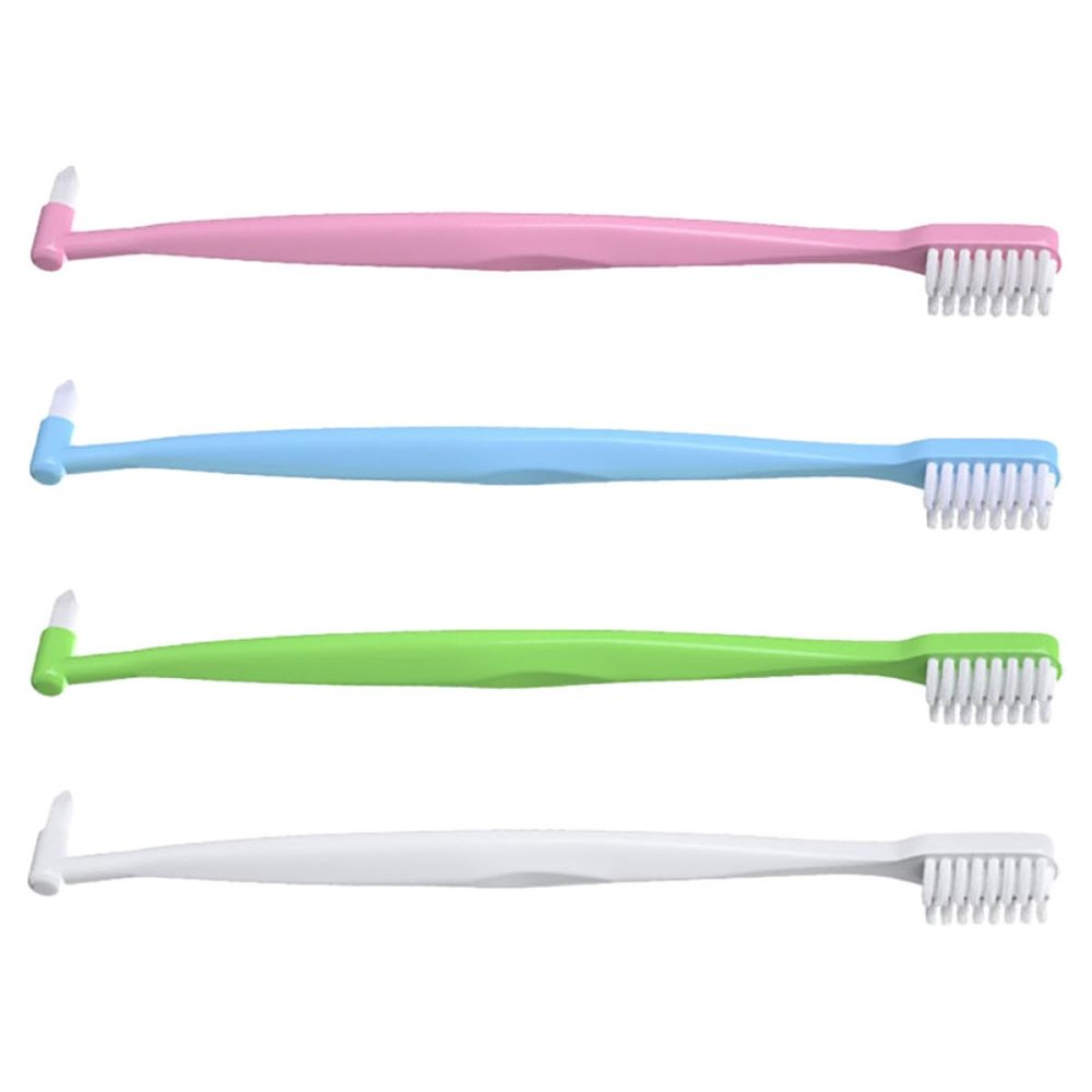 Angoily Double-Headed Interdental Toothbrush 4pcs with Tapered Compact Heads for Orthodontic Braces Cleaning, Portable Daily Oral Care Brushes in Blue, White, Pink, and Green